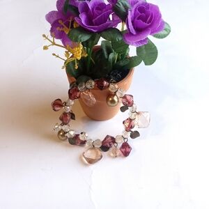 Amber Maroon Lucite Beaded Cha-Cha Stretch Vintage Bracelet